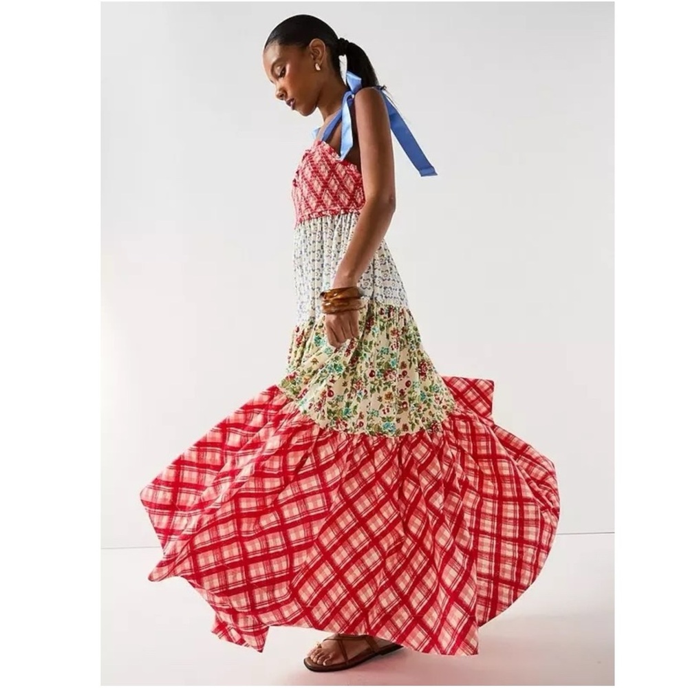 Free People Bluebell Maxi Dress Cherry Combo Medium NWT Picnic Prairie Bohemian - Picture 8 of 17